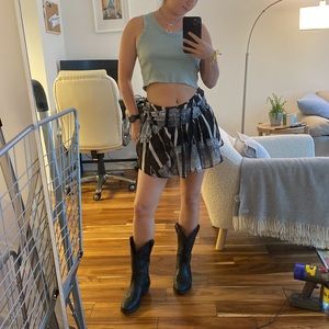 low rise mini brown skirt